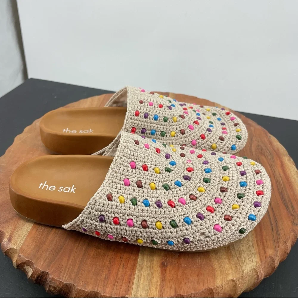 The Sak Bolinas beige crochet beaded clog mules size 7 - Picture 1 of 7